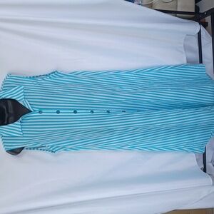 PURE Essence | Striped Button Down Shirt Midi Dress, Aqua